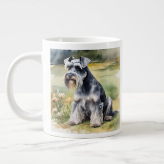 Taza De Café Gigante Schnauzer en miniatura en el jardín - acuarela