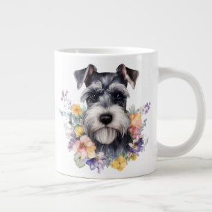 Taza De Café Gigante Schnauzer lindo con retrato de flores
