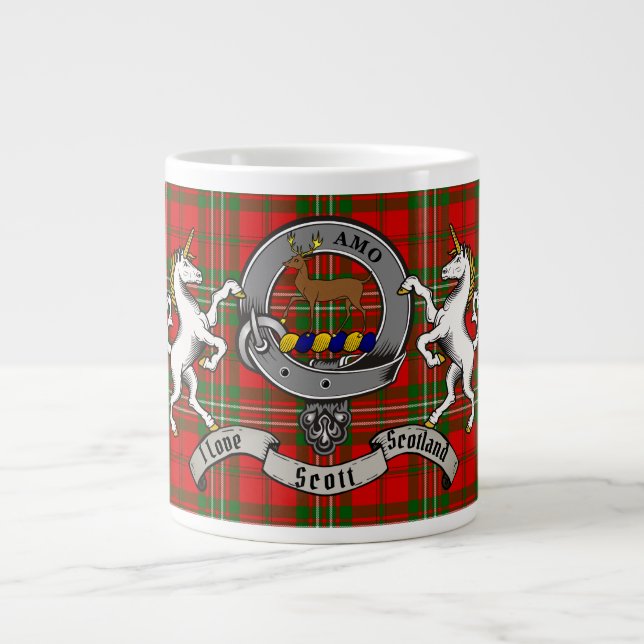 Taza De Café Gigante Scott Clan Badge w/Tartan & Unicorn (Frente)