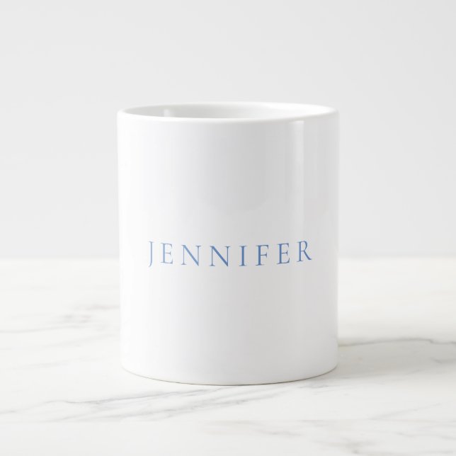 Taza De Café Gigante Script de caligrafía de nombre sencillo azul blanc (Frente)