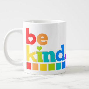 Taza De Café Gigante Sé amable texto gráfico de arcoíris eslogan corazo
