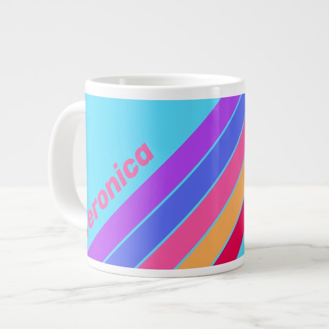 Taza De Café Gigante Sea Glass Stripes with Name (Izquierda)