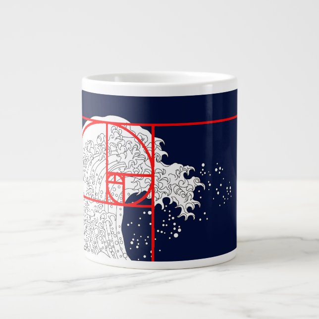Taza De Café Gigante Secuencia Fibonacci y la gran ola (Frente)
