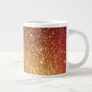 Taza De Café Gigante Sendero Dorado Brillante sobre Fondo Rojo Vibrante