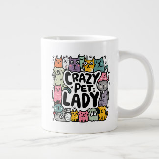 Taza De Café Gigante Señora Mascota Loca – Perros y Gatos Coloridos