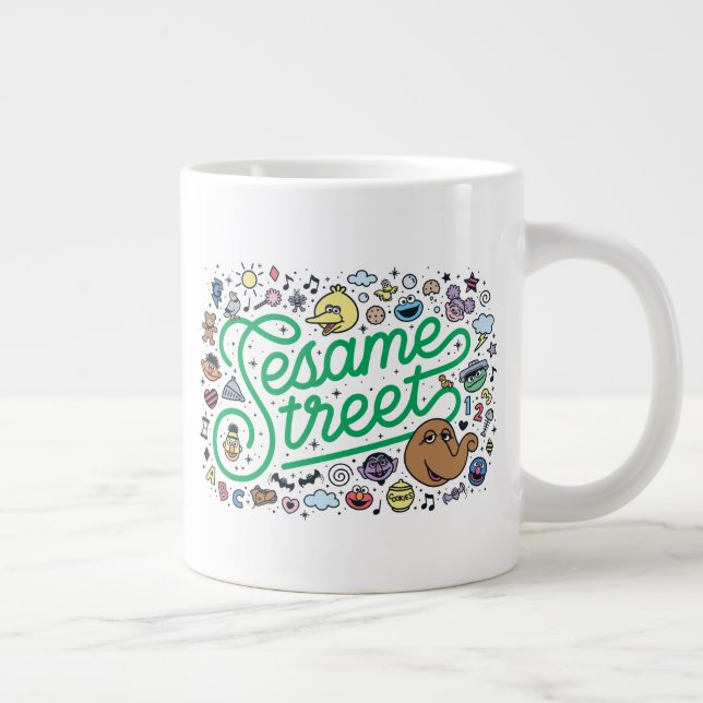 Taza De Café Gigante Sésamo | Guión de Doodle Verde de Plaza Sésamo (Derecha)