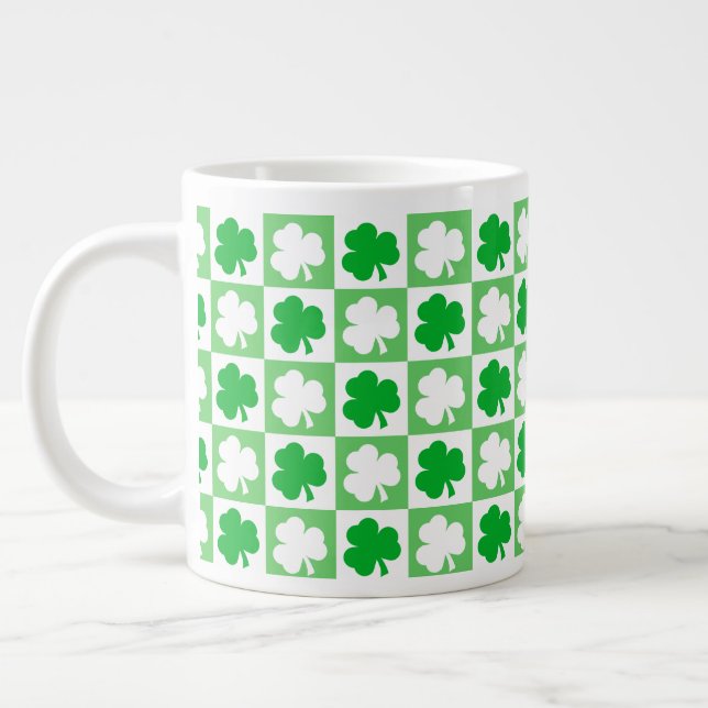 Taza De Café Gigante Shamrock verde y blanco bailando St Pats Irish (Izquierda)
