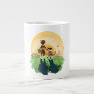Taza De Café Gigante Sheltie Perro y niño caminan al atardecer