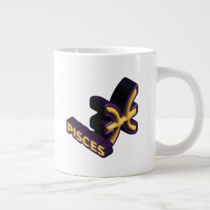 Taza De Café Gigante Signo zodiacal Piscis y diseño de texto