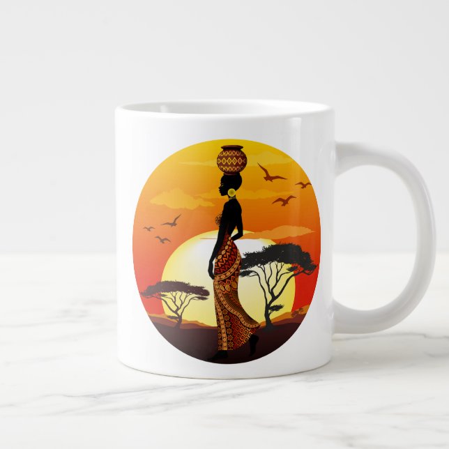 Taza De Café Gigante Silhouette de una bella mujer africana sobre los S (Derecha)