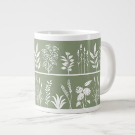 Taza De Café Gigante Silueta de franja botánica minimalista de vegetaci