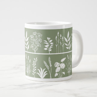 Taza De Café Gigante Silueta de franja botánica minimalista de vegetaci