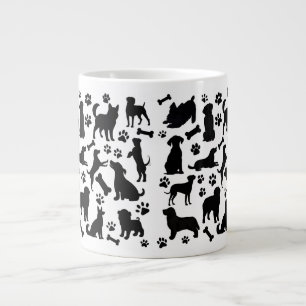 Taza De Café Gigante Silueta de perro negro y blanco