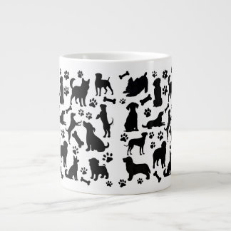 Taza De Café Gigante Silueta de perro negro y blanco