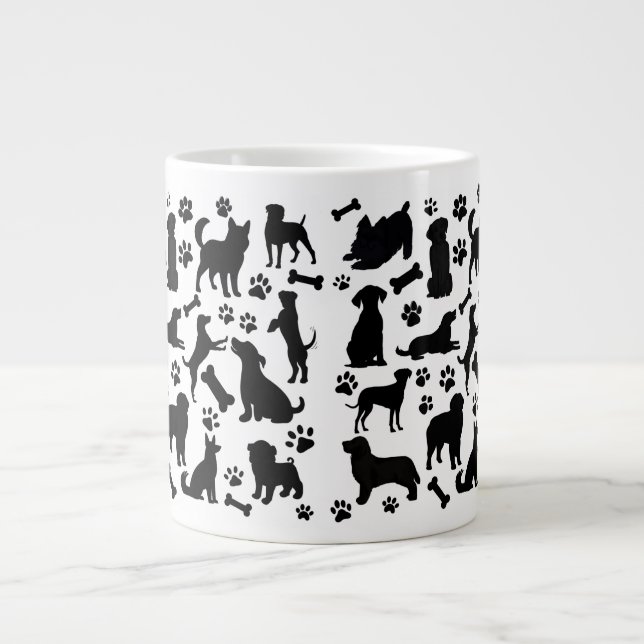Taza De Café Gigante Silueta de perro negro y blanco (Frente)