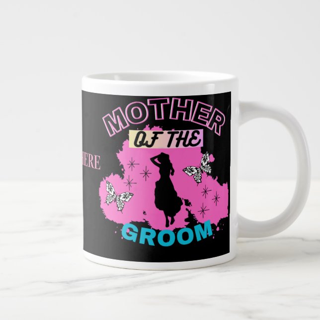 Taza De Café Gigante Silueta Rosa y Negra Mamá Madre del Novio (Derecha)