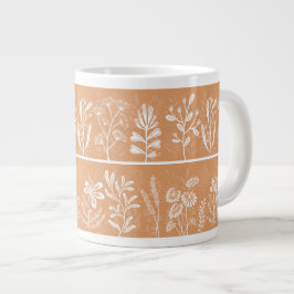 Taza De Café Gigante Siluetas Botánicas Caprichosas de Naranja Brillant