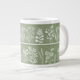 Taza De Café Gigante Siluetas Botánicas Caprichosas Verde Musgo