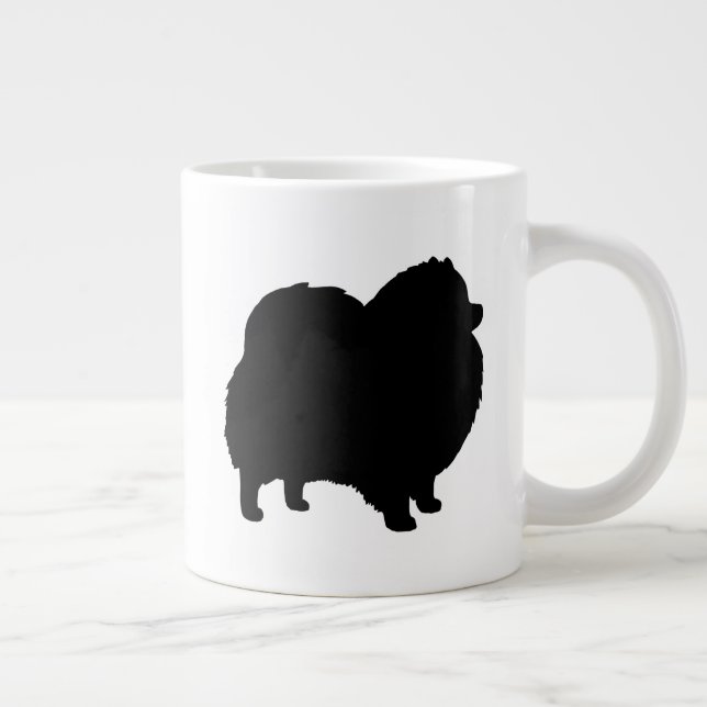 Taza De Café Gigante Siluetas de raza de perro de Pomerania negra (Derecha)