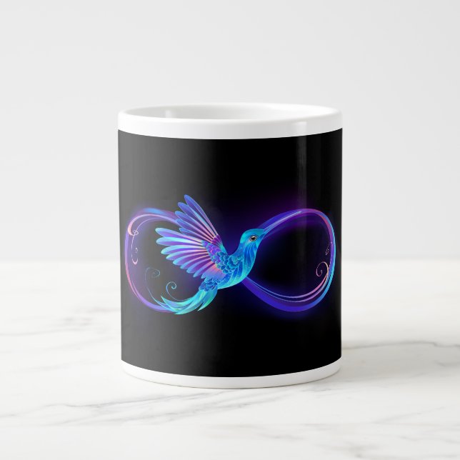 Taza De Café Gigante Símbolo de infinito neón con colibrí brillante (Frente)