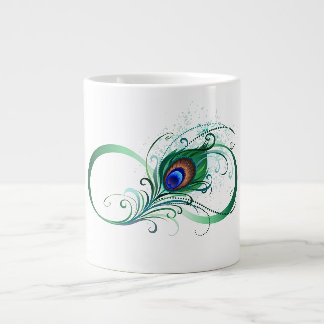 Taza De Café Gigante Símbolo infinito con pluma de pavo real (Frente)