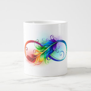 Taza De Café Gigante Símbolo infinito con plumas arcoiris