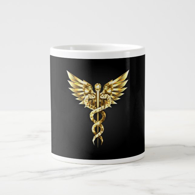 Taza De Café Gigante Símbolo poligonal de oro Caduceus (Frente)