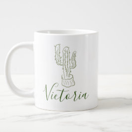 Taza De Café Gigante Simple Cactus Doodle Nombre