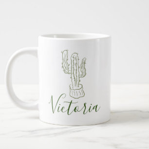 Taza De Café Gigante Simple Cactus Doodle Nombre