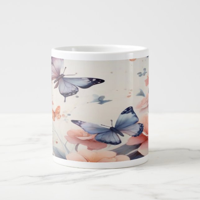 Taza De Café Gigante Sinfonía acuarela con mariposas graceitosas (Frente)