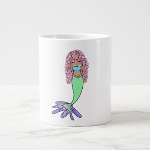 Taza De Café Gigante sirena arcoíris rosa azul morado verde negro rizad