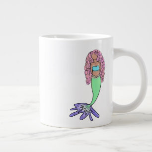 Taza De Café Gigante sirena arcoíris rosa azul morado verde negro rizad
