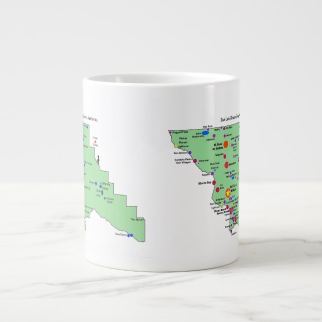 Taza De Café Gigante SLO Place Names Map con traducciones al inglés (Frente)