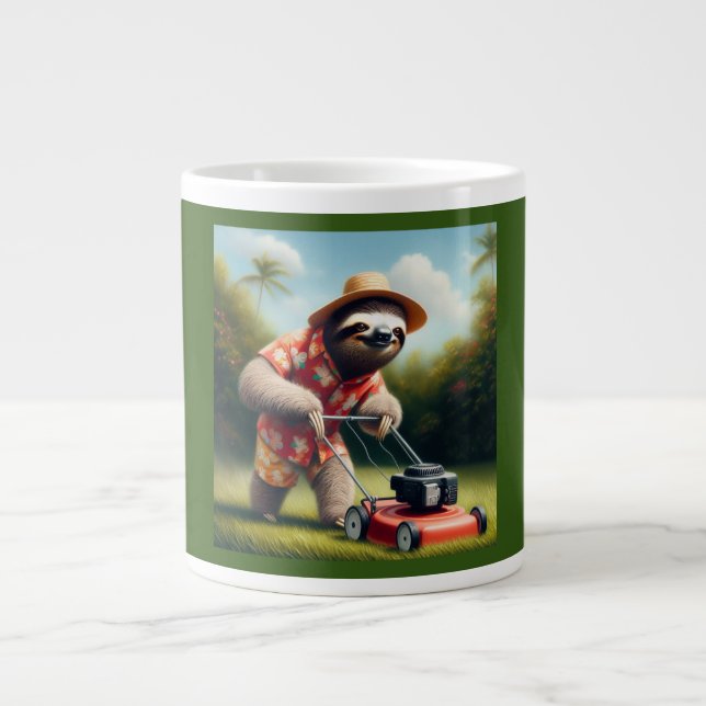 Taza De Café Gigante Sloth Mowing Lawn (Frente)