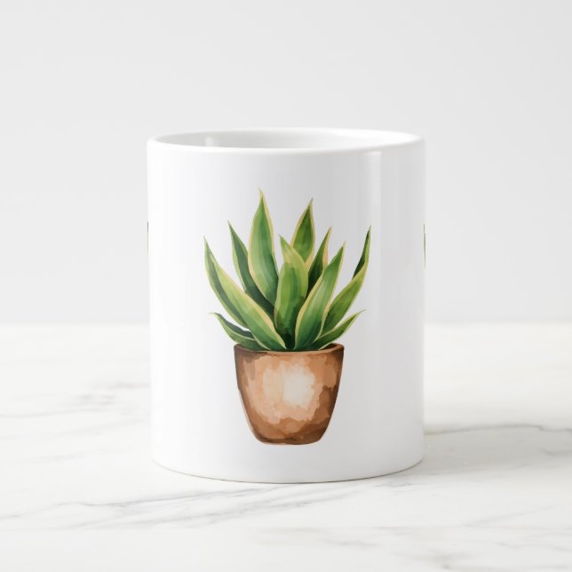 Taza De Café Gigante Snake Plant Line Drawing Minimalist Mug (Frente)