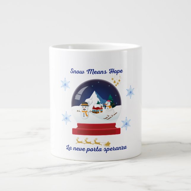 Taza De Café Gigante Snow Means Hope – Bilingual Snow Globe Holiday (Frente)