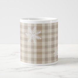 Taza De Café Gigante Snowflake Gingham Plaid Mug – Beige & Taupe Rustic