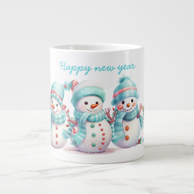 Taza De Café Gigante Snowmen azul cielo helado (Frente)