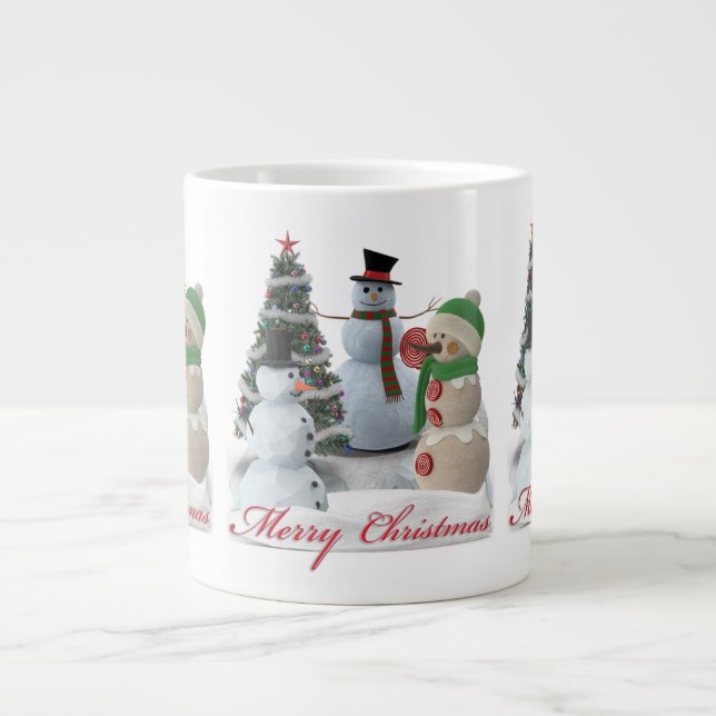Taza De Café Gigante SnowPals Feliz guión rojo de Navidad (Frente)