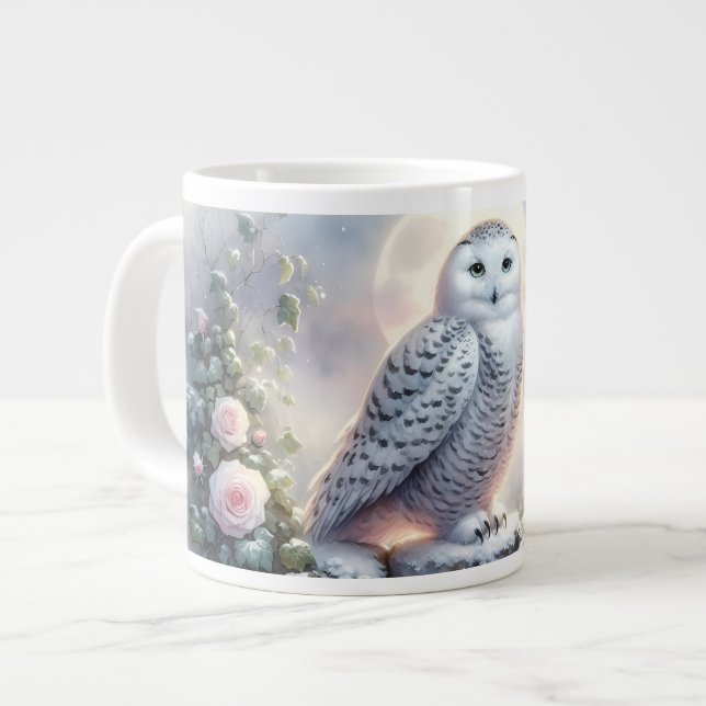 Taza De Café Gigante Snowy Owl in Moonlit Winter Garden (Izquierda)