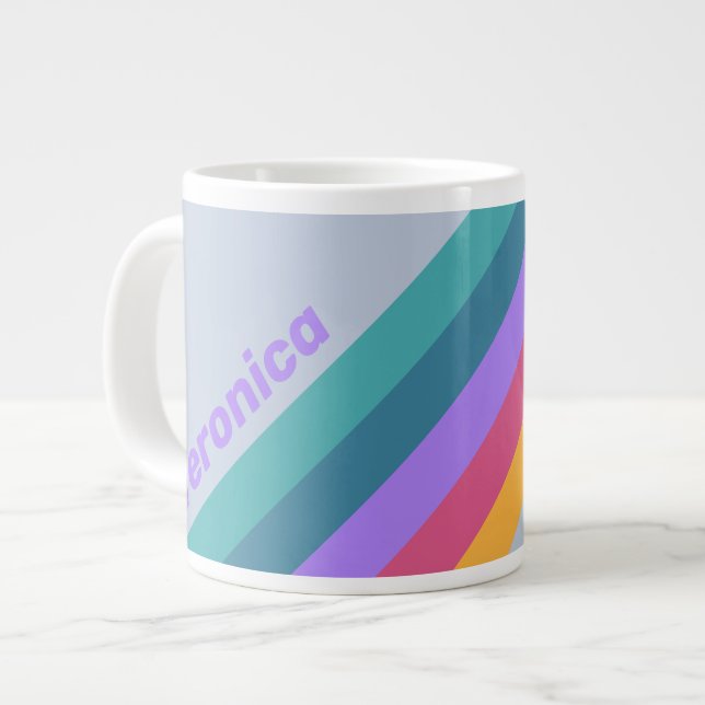 Taza De Café Gigante Soft Pansy Dream Stripes with Name (Izquierda)