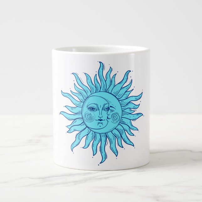 Taza De Café Gigante Sol Esotérico Bohemio De Mano, Luna Crescent (Frente)