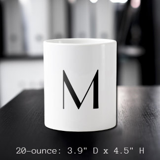 Taza De Café Gigante  solid white - add  black monogram  