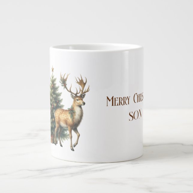 Taza De Café Gigante Son Feliz ciervo navideño y café gigante de árbol (Frente)