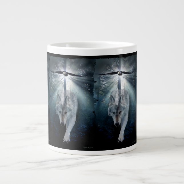 Taza De Café Gigante Sopa Jumbo Wolf & Bald Eagle o Café Mug (Frente)