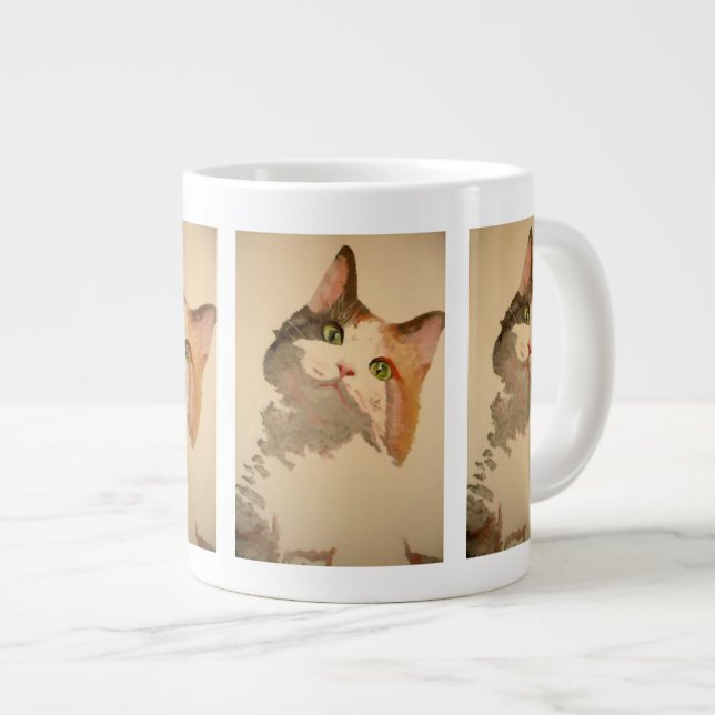 Taza De Café Gigante Soy All Oars: Retrato de gato de Calico (Derecha)