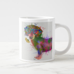 Taza De Café Gigante Splash de arcoiris Dachshund y Glass