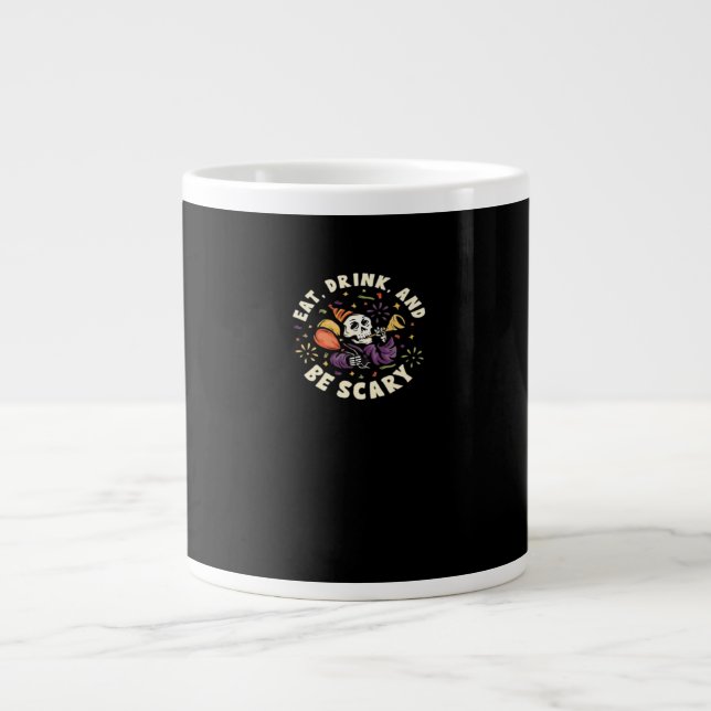 Taza De Café Gigante Spooky Skeleton Celebrating Halloween Eat Drink (Frente)