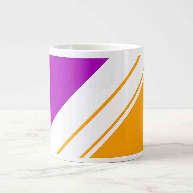 Taza De Café Gigante Sporty Fuchsia franjas de Carreras amarilla blanca (Frente)