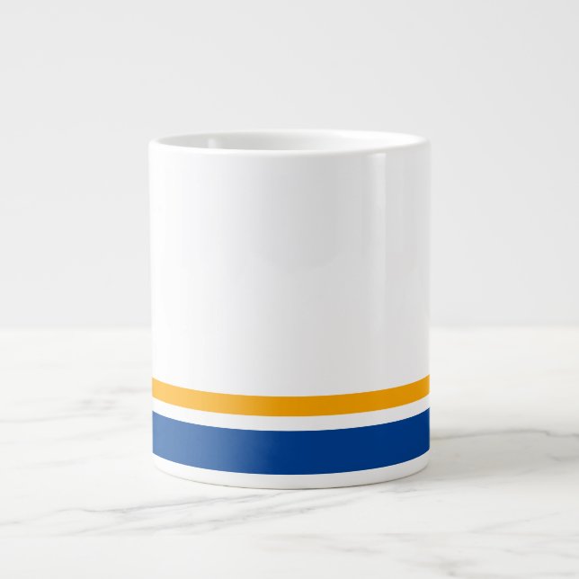 Taza De Café Gigante Sporty Navy Yellow Bottom Rim Stripes On White (Frente)